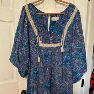 by Anthropologie - Blue print Romper Balloon Sleeves NWOT